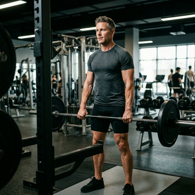 Muscular man standing strong in the gym