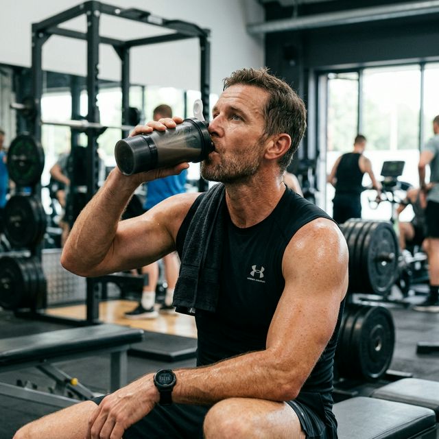 Man drinking protein shake after workout